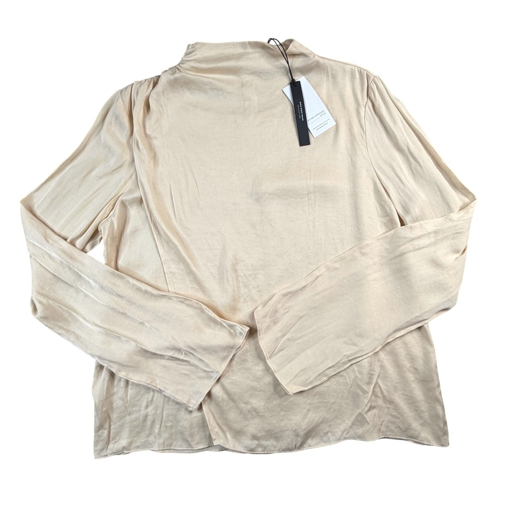 NWT Who What Wear Collection Mock Neck Long‎ Sleeve Blouse Champagne Beige XL